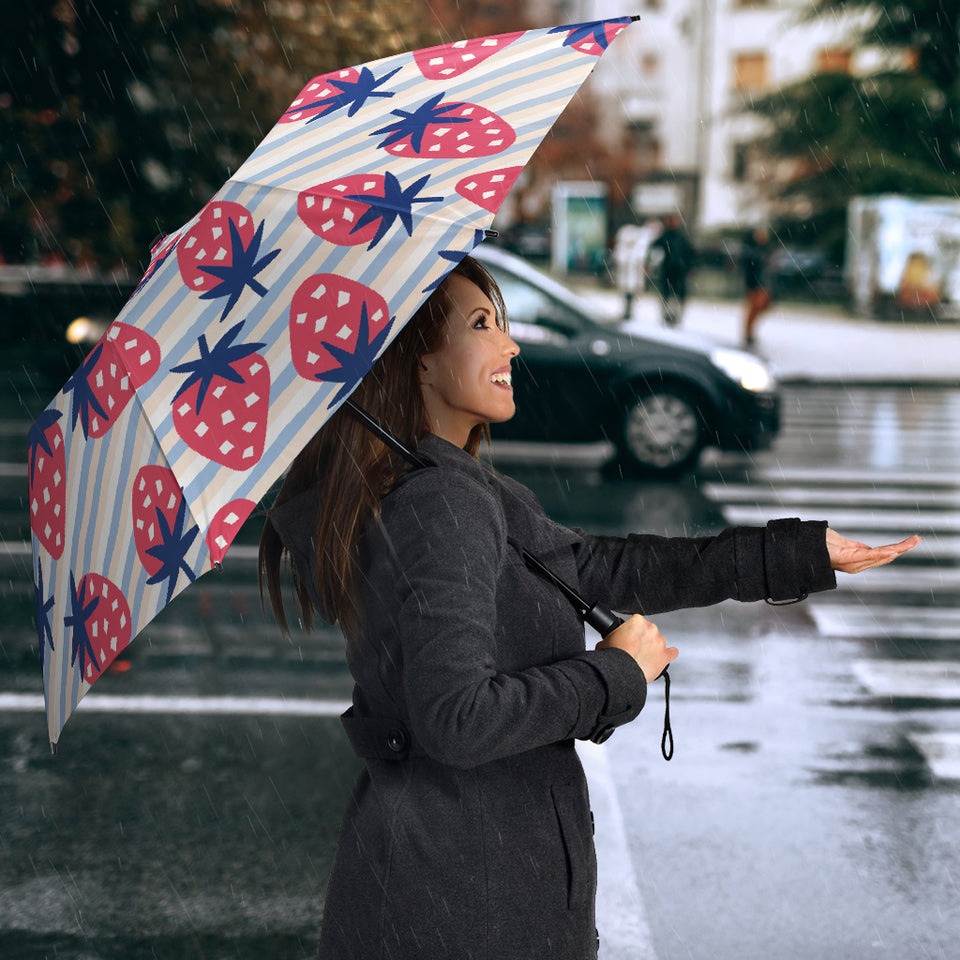 Strawberry Pattern Blue Lines Background Umbrella
