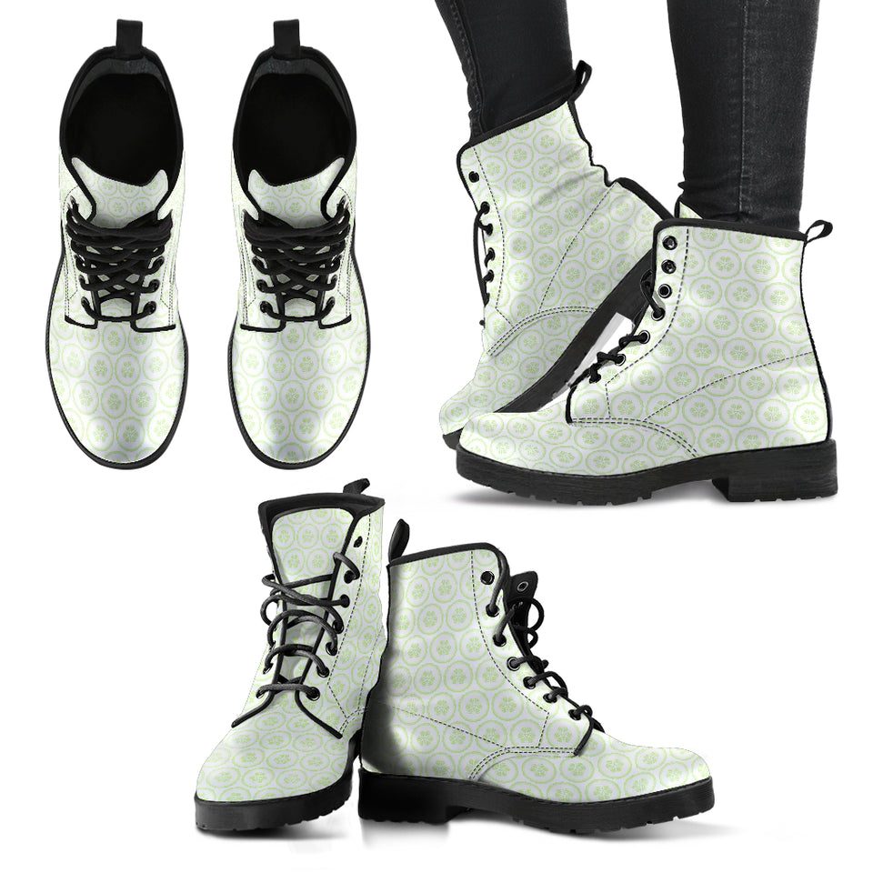 Cucumber Pattern Background Leather Boots
