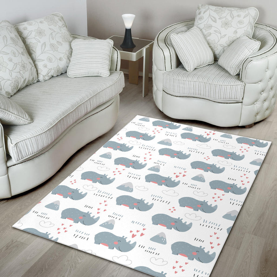 Cute Rhino Heart Pattern Area Rug