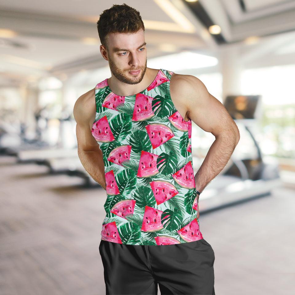 Watermelons tropical palm leaves pattern Men Tank Top