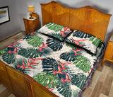 heliconia flowers, palm and monstera leaves Quilt Bed Set