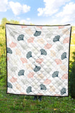 Black Gray Cream Coral Ginkgo Leaves Pattern Premium Quilt