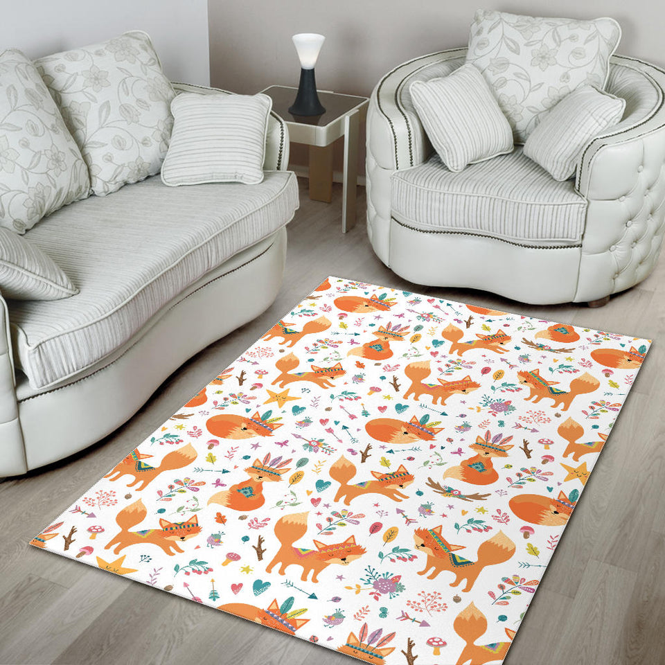 Cute Tribal Fox Pattern Area Rug
