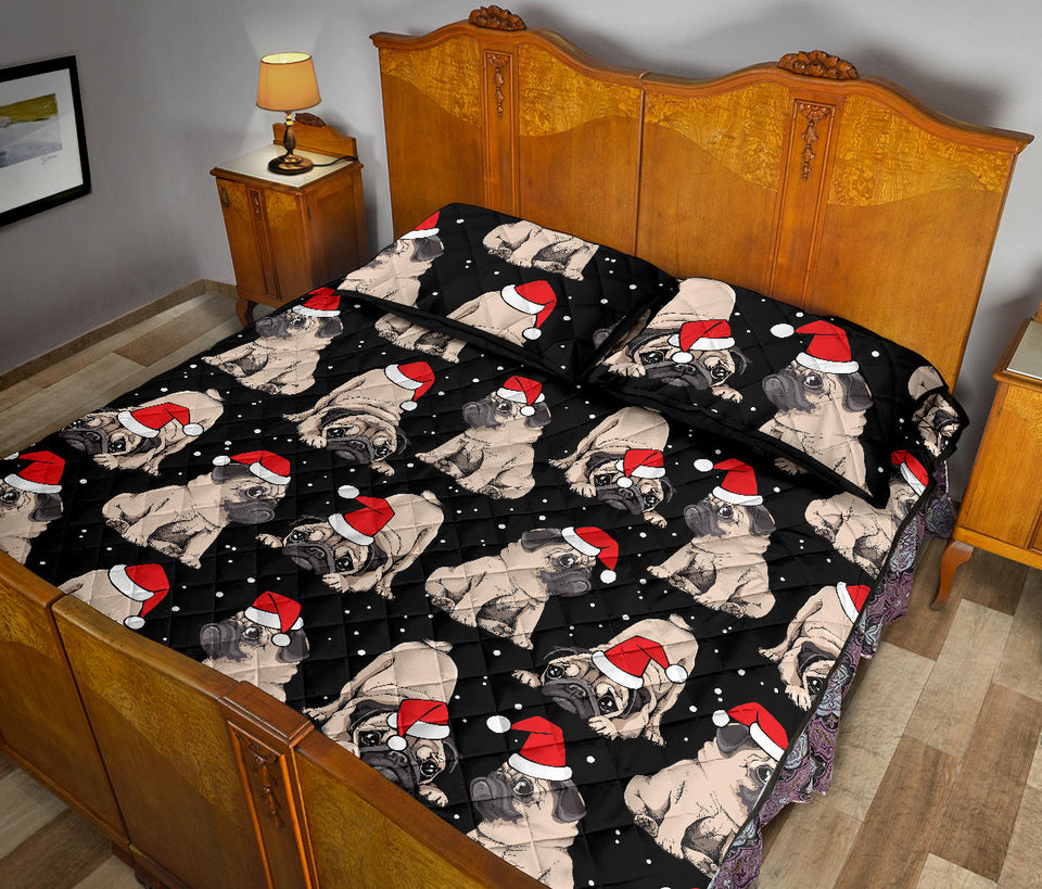 Christmas Pugs Santa_s red cap pattern Quilt Bed Set