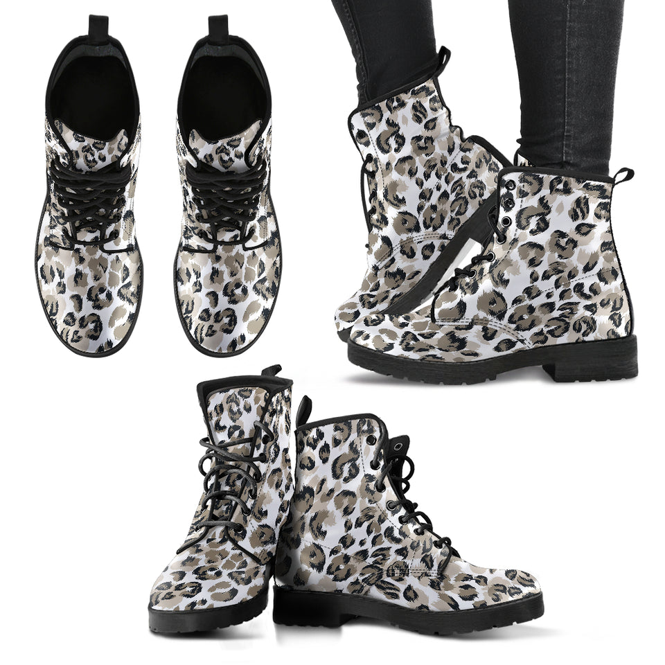Leopard Skin Print Pattern Leather Boots