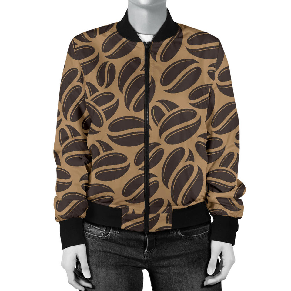 Coffee Bean On Brown Background Women'S Bomber Jacket