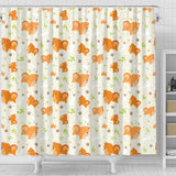 Cute Brown Pomeranian Paw Leave Bone Pattern Shower Curtain Fulfilled In US