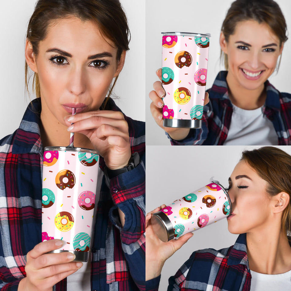 Donut Pattern Glaze Pink Background Tumbler