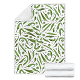 Hand Drawn Sketch Style Green Chili Peppers Pattern Premium Blanket
