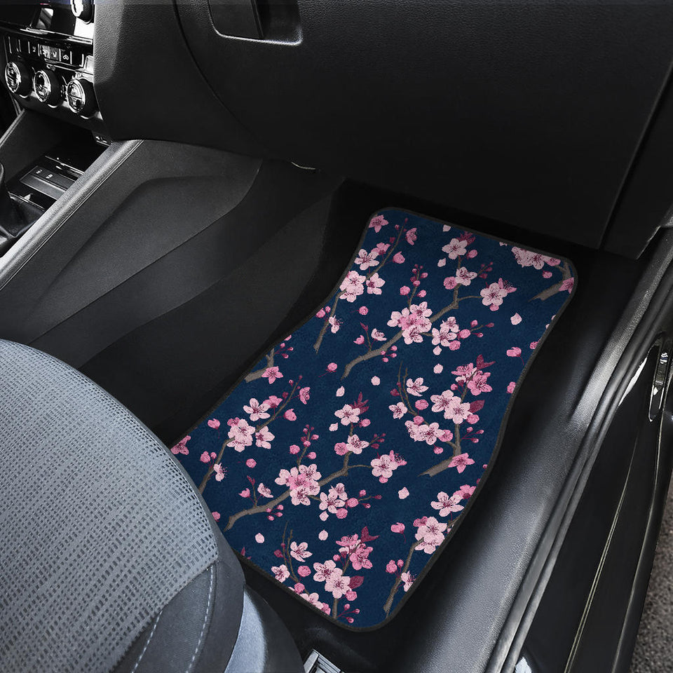 Pink Sakura Cherry Blossom Blue Background Front And Back Car Mats