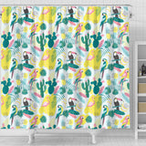 Cute Parrot Toucan Flamingo Cactus Exotic Leaves Pattern Shower Curtain Fulfilled In US