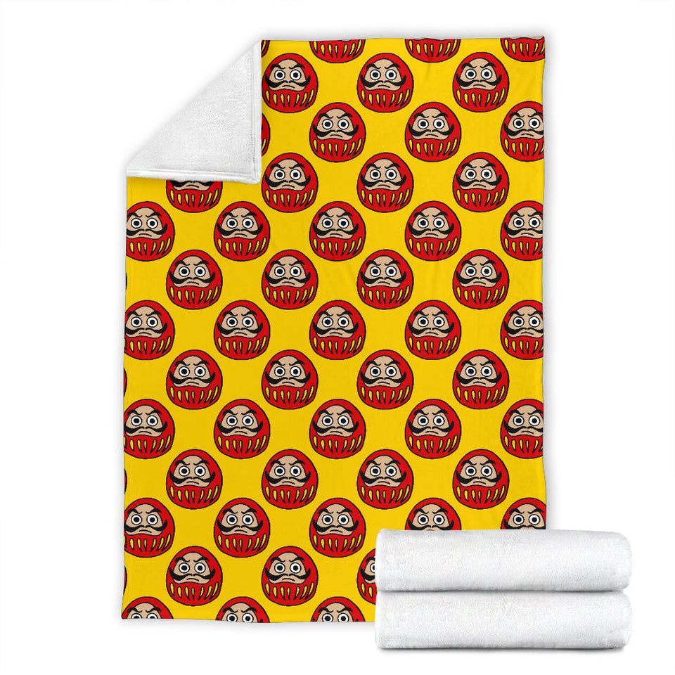Daruma Japanese Wooden Doll Yellow Background Premium Blanket