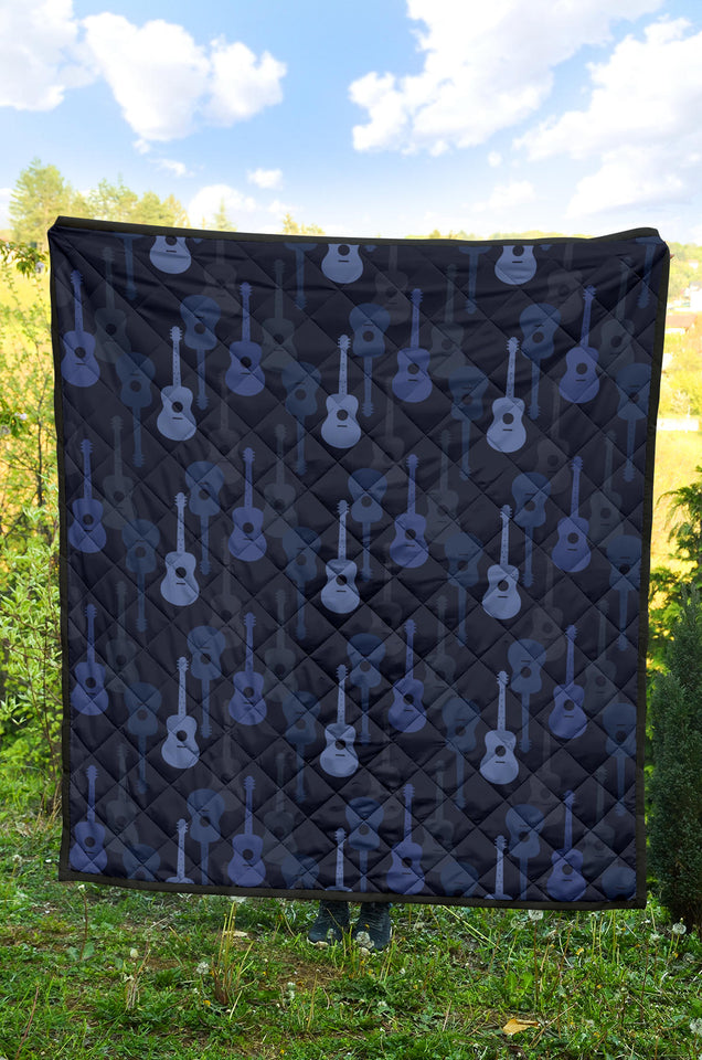 Blue Theme Guitar Pattern Premium Quilt