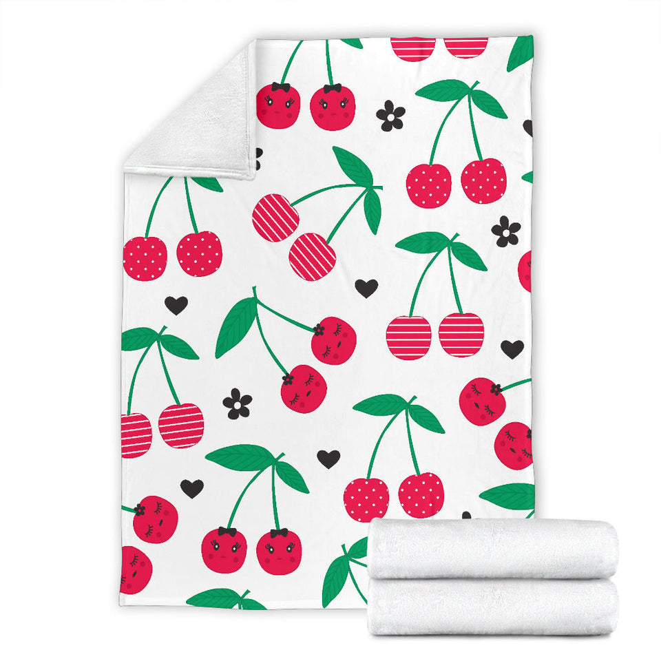 Cherry Pattern White Background Premium Blanket