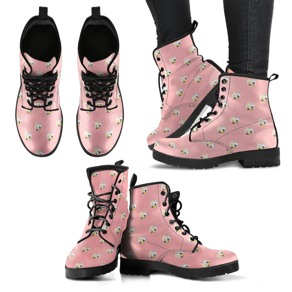 Cute Hamster Cheese Pattern Pink Background Leather Boots