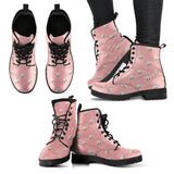 Cute Hamster Cheese Pattern Pink Background Leather Boots