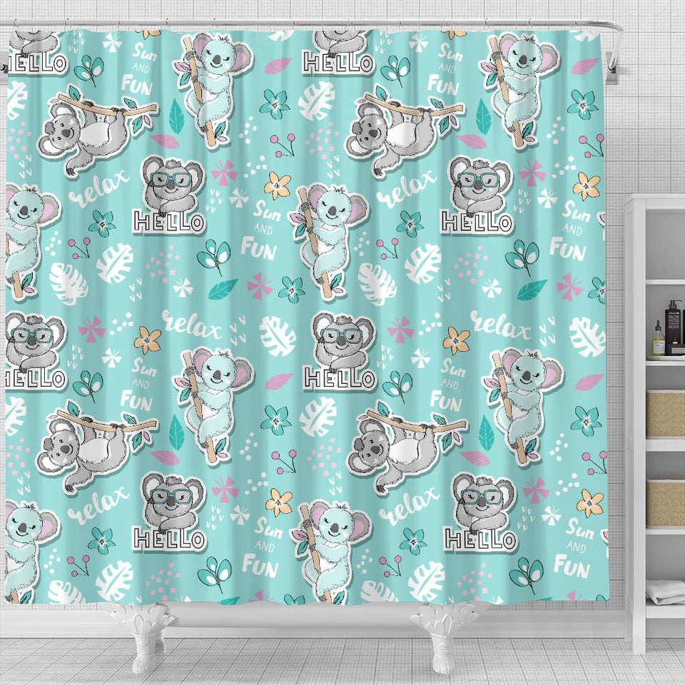 Cute Koalas Blue Background Pattern Shower Curtain Fulfilled In US