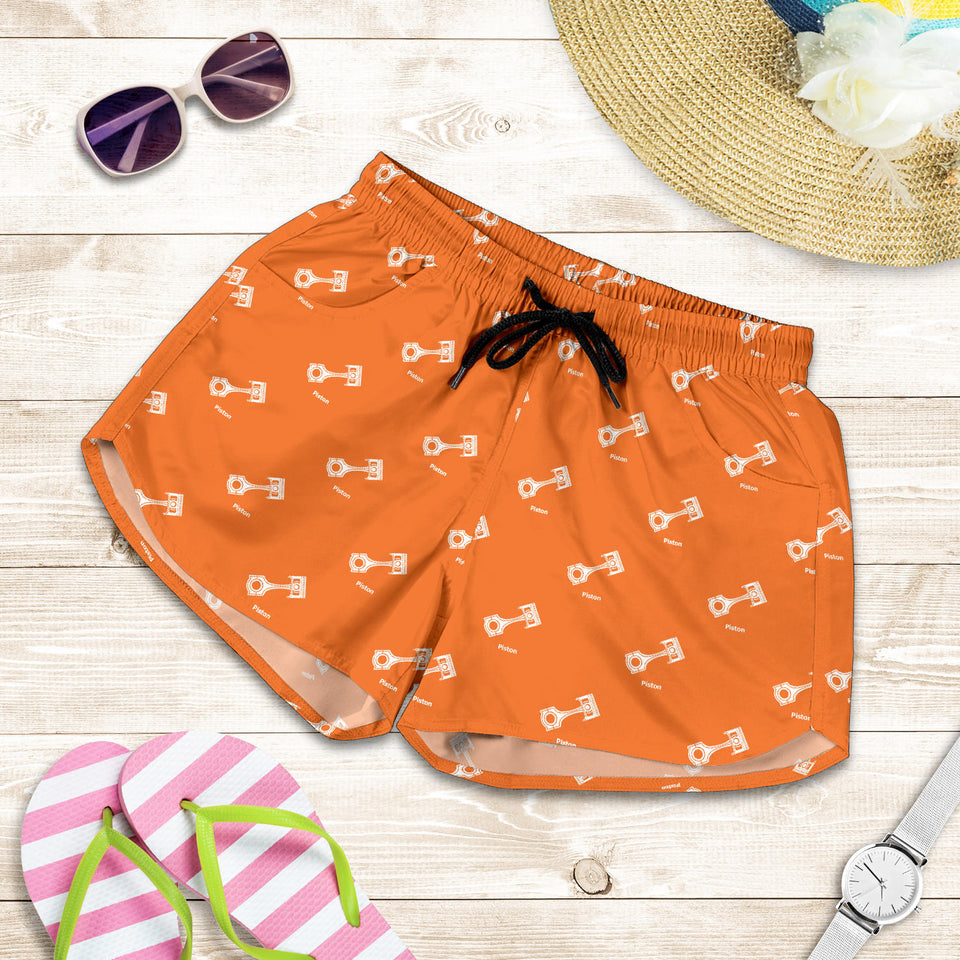 Engine Piston Orange Background Pattern Print Design 05 Women Shorts
