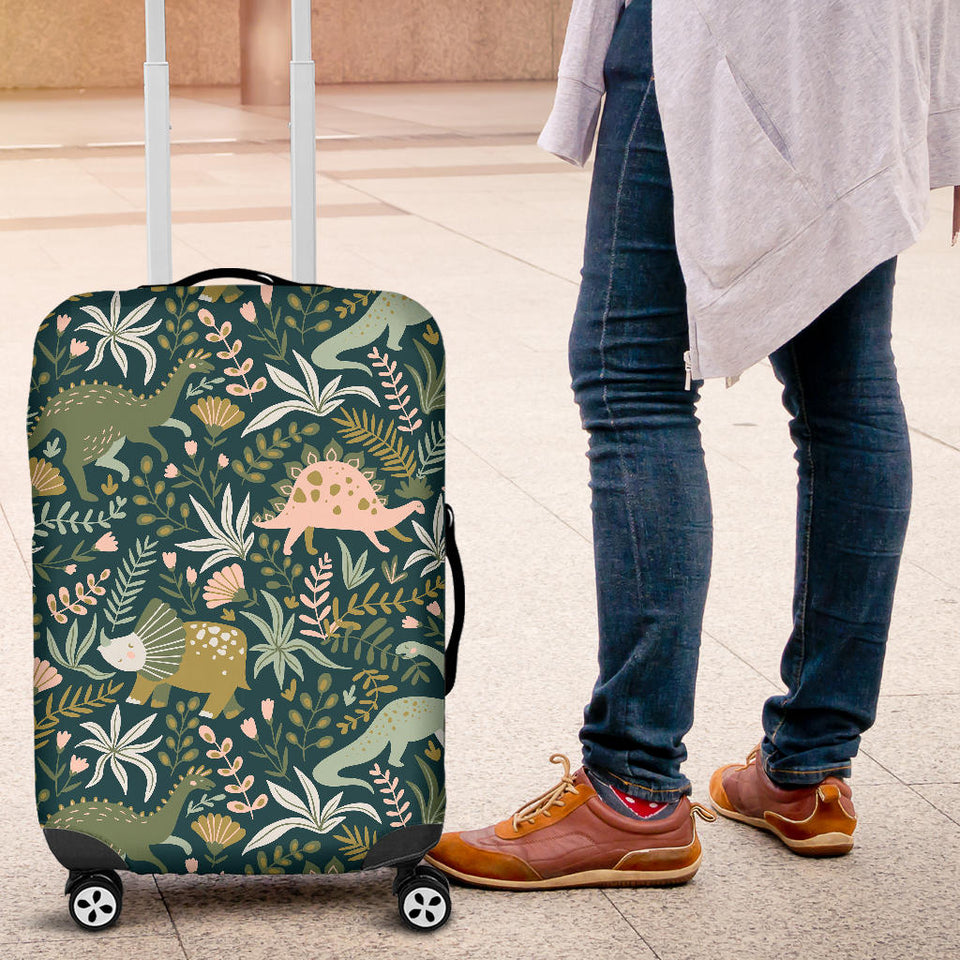 Dinosaurs Tropical Leaves Flower Pattern Luggage Covers