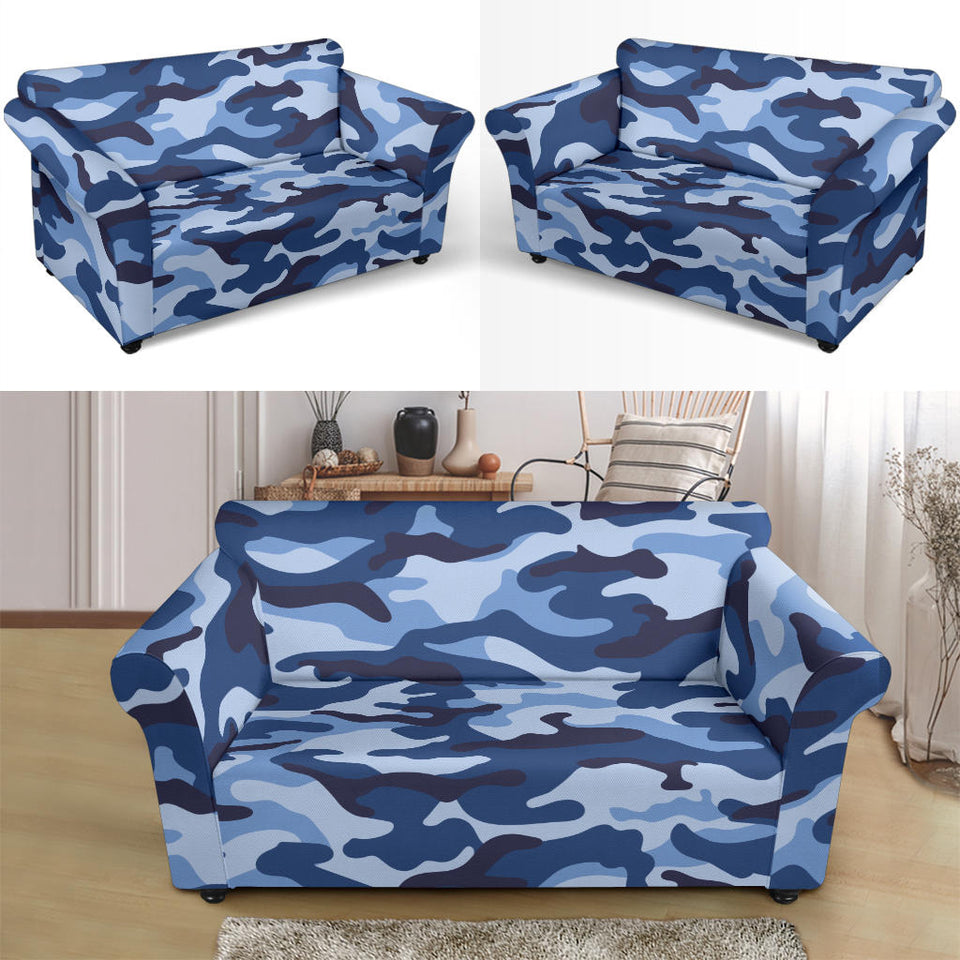 Blue Camo Camouflage Pattern Loveseat Couch Slipcover