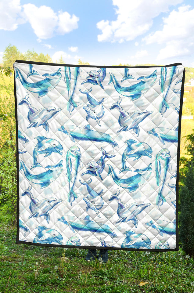 Watercolor Dolphin Pattern Premium Quilt