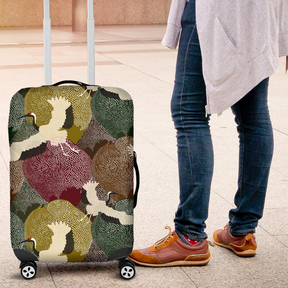 Japanese Cranes Flying Forest Dot Pattern Luggage Covers