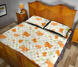 Cute brown pomeranian paw leave bone pattern Quilt Bed Set
