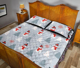 Snowman christmas  tree snow gray background Quilt Bed Set