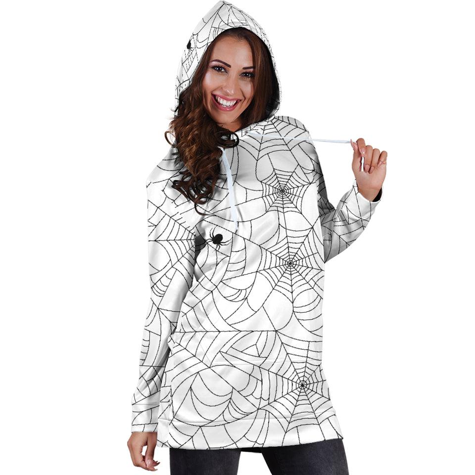 Spider Web Cobweb Pattern White Background Women'S Hoodie Dress
