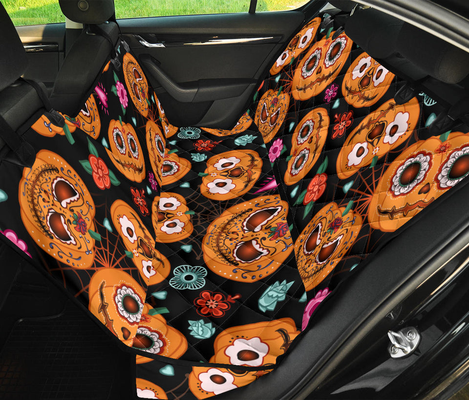 Pumpkin Flowers Spiderweb Halloween Theme Dog Car Seat Covers