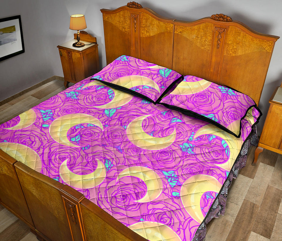 Moon pink rose background Quilt Bed Set
