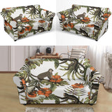 Monkey Red Hibiscus Flower Palm Leaves Floral Pattern Loveseat Couch Slipcover