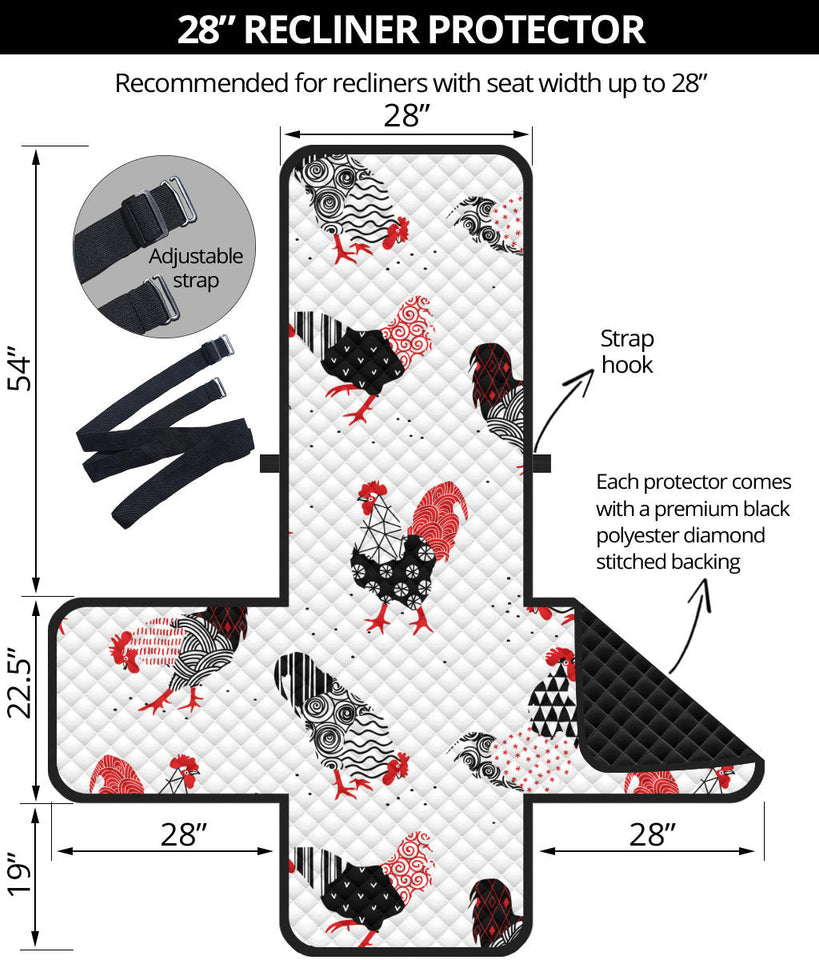 Cool rooster chicken cock floral ornament background Recliner Cover Protector
