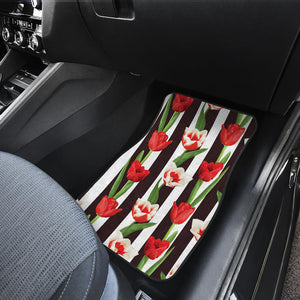 Red And White Tulips Pattern Front Car Mats