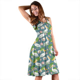 Pelican Pattern Print Design 04 Sleeveless Midi Dress