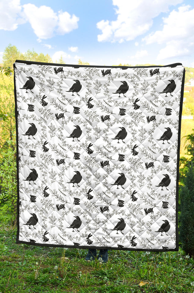 Crows Floral Wreath Rabbit Pattern Premium Quilt