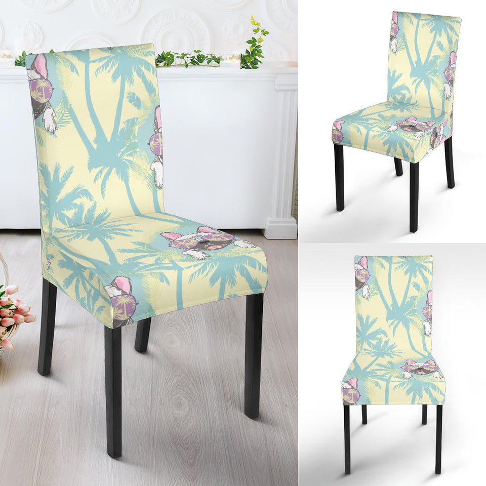 French Bulldog Hawaii Blackground Dining Chair Slipcover