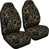 Luxurious Gold Lotus Waterlily Black Background Universal Fit Car Seat Covers