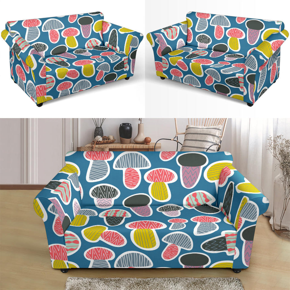 Colorful Mushroom Design Pattern Loveseat Couch Slipcover