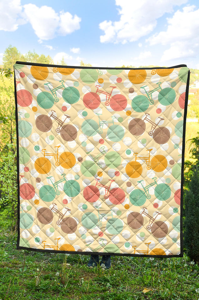 Bicycle Pattern Print Design 01 Premium Quilt