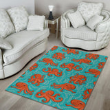 Octopus Turquoise Background Area Rug