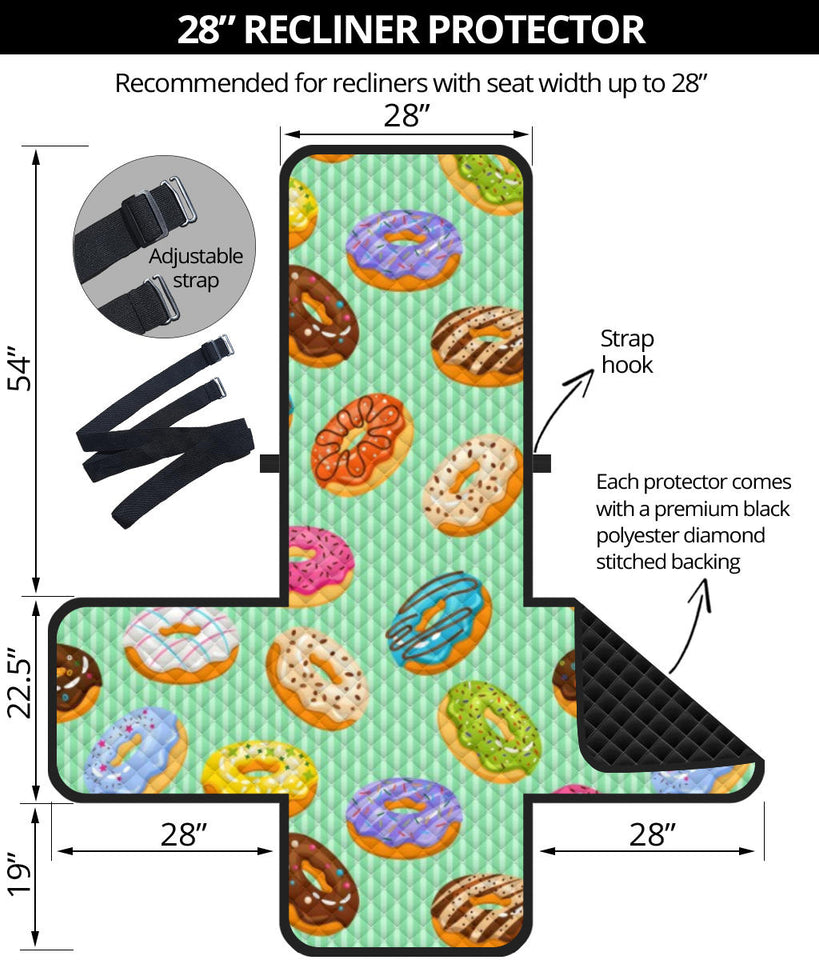 Colorful donut pattern green background Recliner Cover Protector