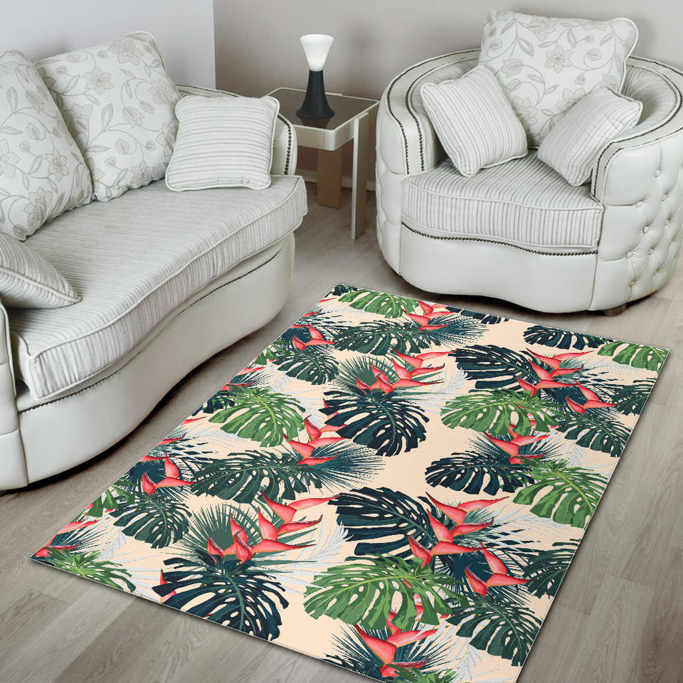 Heliconia Flowers, Palm And Monstera Leaves Area Rug