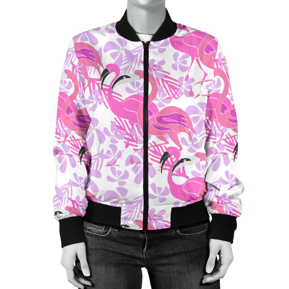 Pink Flamingo Flower Pattern Women'S Bomber Jacket