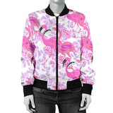 Pink Flamingo Flower Pattern Women'S Bomber Jacket