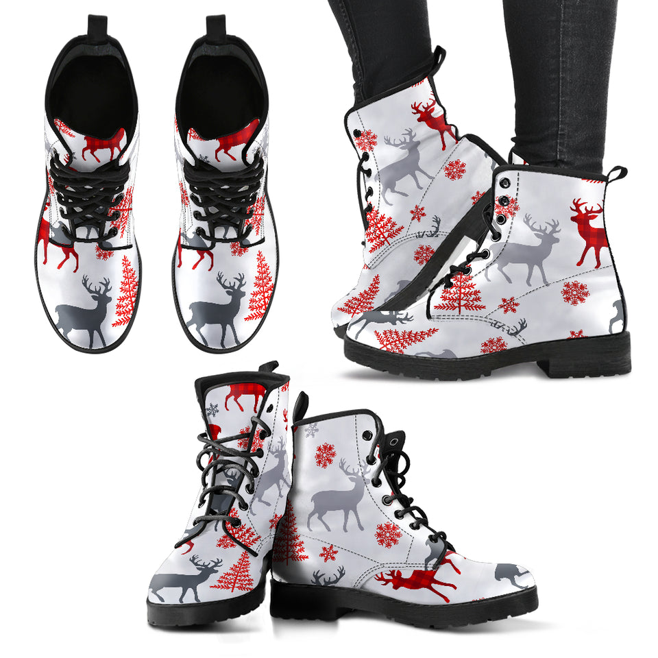 Deer Tree Snowflakes Chrismas Pattern Leather Boots
