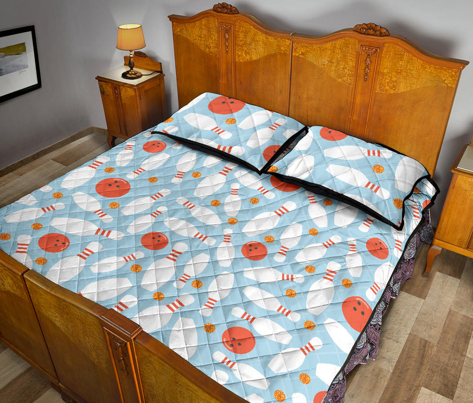 Bowling ball bowling pins blue blackground Quilt Bed Set
