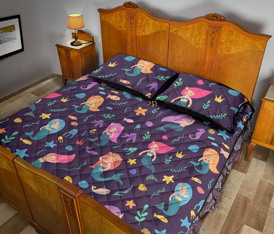 beautiful mermaid Fish jellyfish algae other marine world Quilt Bed Set