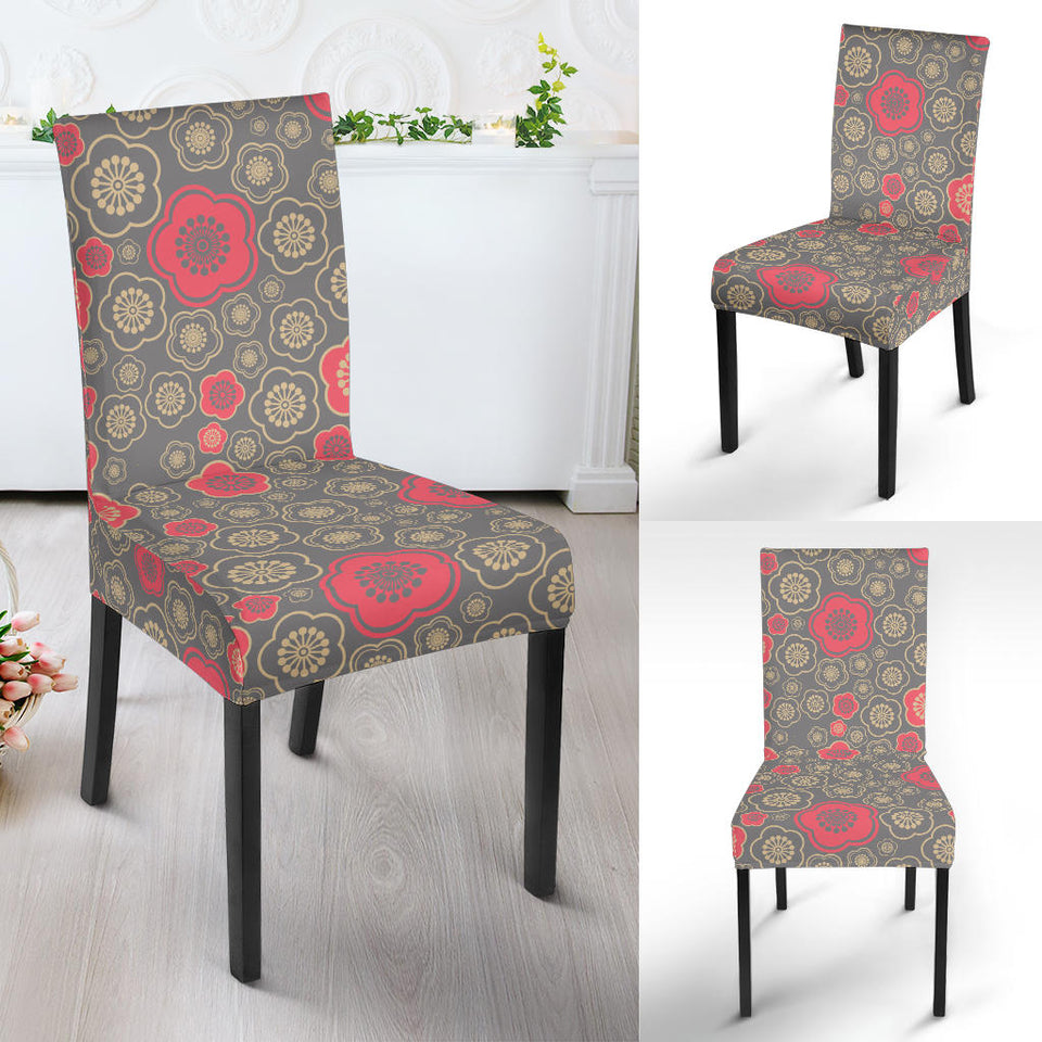 Red Gold Sakura Cherry Blossom Gray Background Dining Chair Slipcover