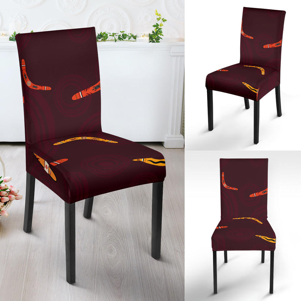 Boomerang Australian Aboriginal Ornament Circle Black Background Dining Chair Slipcover